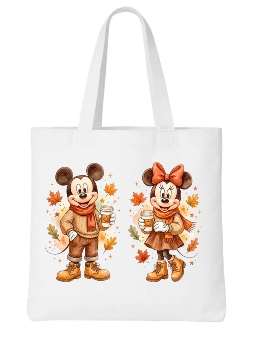 Autumn Disney Mickey And Minnie White Tote Bag